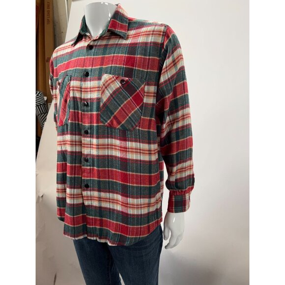 Vintage Red & Green Plaid Button-Up Shirt With Dual Chest Pockets Long Sleeves A - Picture 16 of 16